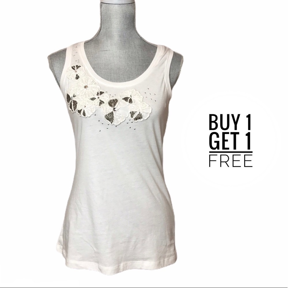 Madison White/Silver Beaded Design Tank PM New